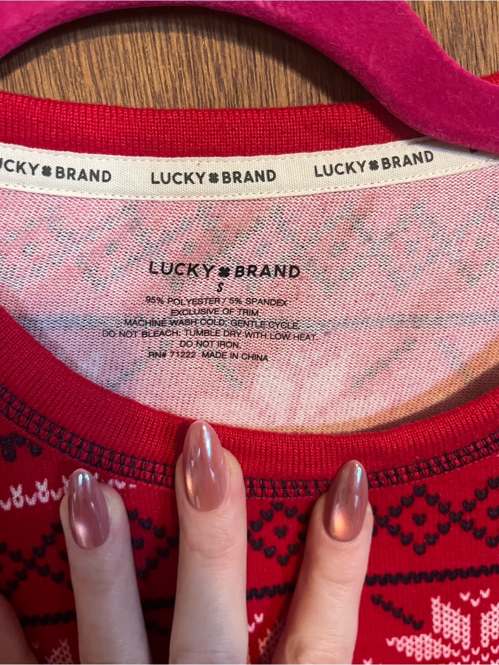 Lucky Brand Red Crewneck Sweater with Fair Isle Accents